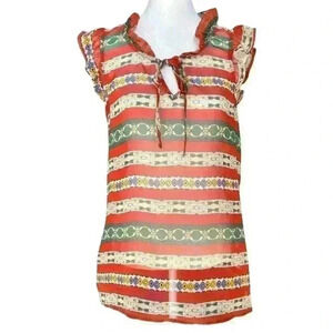 Bobeau Ruffled Sleeveless Sheer Top Size M